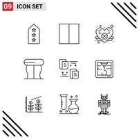 Group of 9 Outlines Signs and Symbols for hock document heart transfer table Editable Vector Design Elements