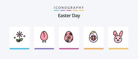 la línea de Pascua llenó el paquete de 5 íconos, incluida la rosa. flor. pollo. Conejo. bynny diseño de iconos creativos vector