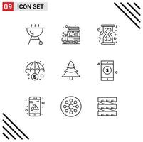 Modern Set of 9 Outlines Pictograph of mobile plant heart forest money Editable Vector Design Elements