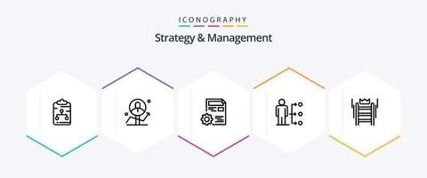 Strategy And Management 25 Line icon pack including network. connect. analytics. edit. setting vector