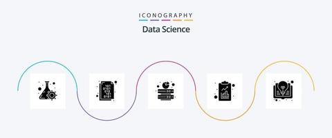 paquete de iconos de glifo 5 de ciencia de datos que incluye libro. informe. respaldo. Lista de Verificación. servidor vector