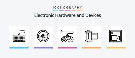 paquete de iconos de línea 5 de dispositivos que incluye película. punto. controlador. foto. enfocar. diseño de iconos creativos vector