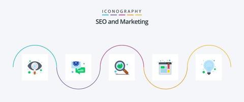 paquete de iconos seo flat 5 que incluye seo. idea. orgánico. bulbo. navegador vector