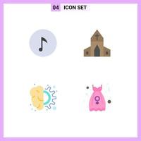 Set of 4 Modern UI Icons Symbols Signs for key gear church cross thinking Editable Vector Design Elements