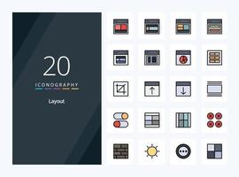 20 Layout line Filled icon for presentation vector