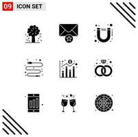 Modern Set of 9 Solid Glyphs Pictograph of economy chart magnet digital data Editable Vector Design Elements