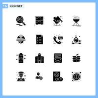 Group of 16 Solid Glyphs Signs and Symbols for gear cap environment grill camping Editable Vector Design Elements