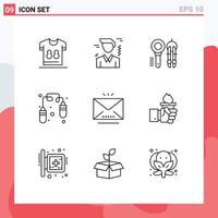 Set of 9 Modern UI Icons Symbols Signs for letter jump rope search fitness geometry Editable Vector Design Elements