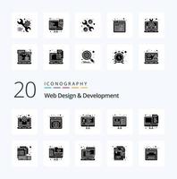 20 Web Design And Development Solid Glyph icon Pack like optimization live design you tuber design vector