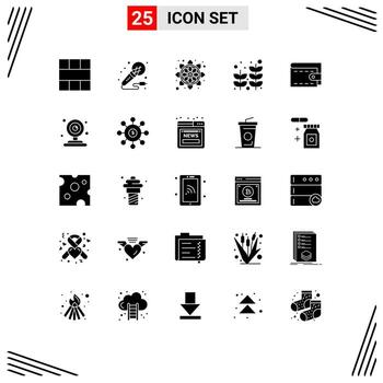 conjunto moderno de 25 glifos y símbolos sólidos, como elementos de diseño vectorial editables de patrón de playa de estudio de palma de árbol vector