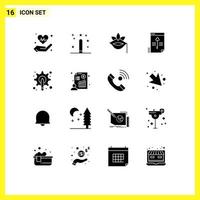 paquete de 16 signos y símbolos de glifos sólidos modernos para medios de impresión web, como archivos de programación seguros clave, elementos de diseño de vectores editables de rosas