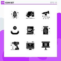 Set of 9 Commercial Solid Glyphs pack for coding call dollar all time science Editable Vector Design Elements