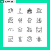 paquete de iconos de vector de stock de 16 signos y símbolos de línea para elementos de diseño de vector editables de árbol de camping de crecimiento de viajes electrónicos