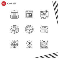 Pictogram Set of 9 Simple Outlines of operation goals online stages footwear Editable Vector Design Elements