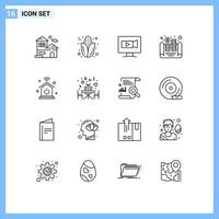 16 Universal Outlines Set for Web and Mobile Applications intelligent home asset monitor money cash Editable Vector Design Elements