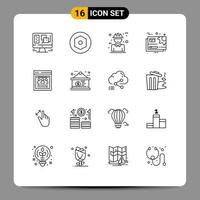 16 Thematic Vector Outlines and Editable Symbols of organization page setting builder gear document Editable Vector Design Elements