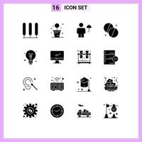 Pack of 16 creative Solid Glyphs of education bulb human medicine health Editable Vector Design Elements