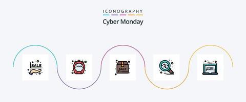 Cyber Monday Line Filled Flat 5 Icon Pack Including sale. search. package. magnifier. discount vector