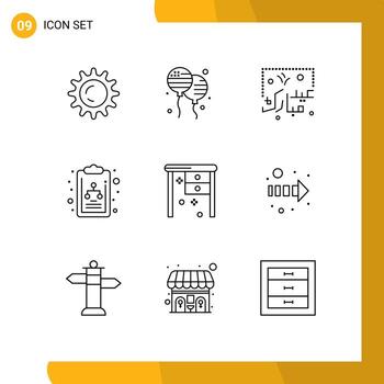 Modern Set of 9 Outlines and symbols such as office desk desk mubarak organization chart chart Editable Vector Design Elements