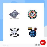 4 User Interface Filledline Flat Color Pack of modern Signs and Symbols of engine photo motor film arrow Editable Vector Design Elements