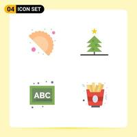 4 iconos planos universales establecidos para aplicaciones web y móviles alimentos escuela árbol abc alimentos elementos de diseño vectorial editables vector