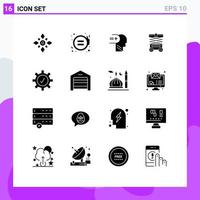 Pack of 16 Modern Solid Glyphs Signs and Symbols for Web Print Media such as lifter forklift gender lift medical Editable Vector Design Elements