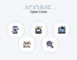 Cyber Crime Line Filled Icon Pack 5 Icon Design. cyber. siren. atm card. red. emergency vector