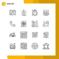 Modern Set of 16 Outlines and symbols such as telephone contact stop call food Editable Vector Design Elements