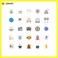 Pack of 25 Modern Flat Colors Signs and Symbols for Web Print Media such as dish map pin glasses sticky location Editable Vector Design Elements