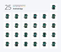 paquete de iconos rellenos de 25 líneas de la aplicación de Android que incluye la aplicación. galería. aplicación solicitud. parada vector