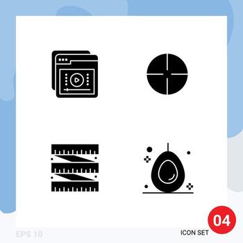 paquete de interfaz de usuario de 4 glifos sólidos básicos de tutoriales educación deportiva medición de fitness elementos de diseño vectorial editables vector