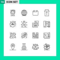 Set of 16 Vector Outlines on Grid for lotion learning day formula slide Editable Vector Design Elements