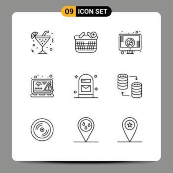 Modern Set of 9 Outlines Pictograph of box web love html coding Editable Vector Design Elements