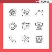 Mobile Interface Outline Set of 9 Pictograms of feedback customer satisfaction travel marine diving Editable Vector Design Elements