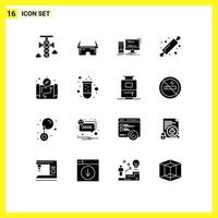 Universal Icon Symbols Group of 16 Modern Solid Glyphs of map bread roller computer baking personal Editable Vector Design Elements