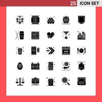 User Interface Pack of 25 Basic Solid Glyphs of shield protection egg watch timer Editable Vector Design Elements