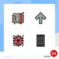 Pack of 4 Modern Filledline Flat Colors Signs and Symbols for Web Print Media such as book poinsettia education forward mobile Editable Vector Design Elements