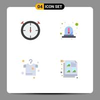 4 Universal Flat Icons Set for Web and Mobile Applications stopwatch hanging emergency siren design Editable Vector Design Elements