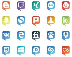 20 logotipos de estilo de burbujas de discurso de redes sociales como css baidu vlc fiverr vk vector