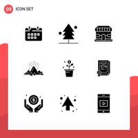 Universal Icon Symbols Group of 9 Modern Solid Glyphs of fireworks nature tree landscape store Editable Vector Design Elements