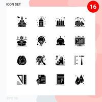 Group of 16 Modern Solid Glyphs Set for wheel box food transport rover Editable Vector Design Elements