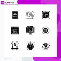 Modern Set of 9 Solid Glyphs and symbols such as webcam technology intersect communications web Editable Vector Design Elements