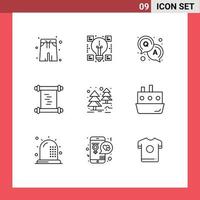 9 User Interface Outline Pack of modern Signs and Symbols of car tree question jungle manuscript Editable Vector Design Elements