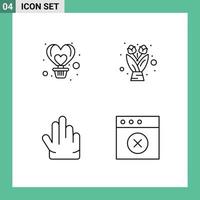 Pictogram Set of 4 Simple Filledline Flat Colors of air hand heart flower bouquet app Editable Vector Design Elements