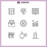 Pack of 9 Modern Outlines Signs and Symbols for Web Print Media such as hospital material hanging construction bag Editable Vector Design Elements