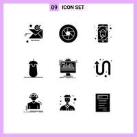 Modern Set of 9 Solid Glyphs and symbols such as eggplant brinjal movie smart house home networking Editable Vector Design Elements