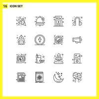 16 Universal Outline Signs Symbols of hat fireman lamp fire support Editable Vector Design Elements