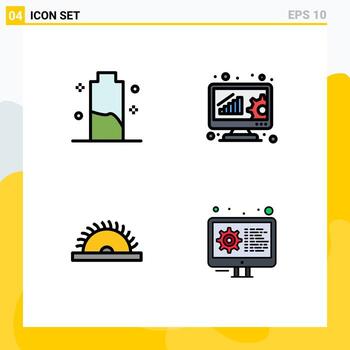 User Interface Pack of 4 Basic Filledline Flat Colors of battery construction energy data analytics tool Editable Vector Design Elements