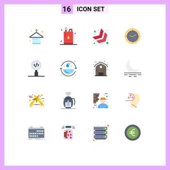 paquete de línea de vector editable de 16 colores planos simples de la máquina de codificación tiempo de brújula de potencia paquete editable de elementos de diseño de vector creativo