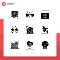 Solid Glyph Pack of 9 Universal Symbols of estate stars end party firecracker Editable Vector Design Elements